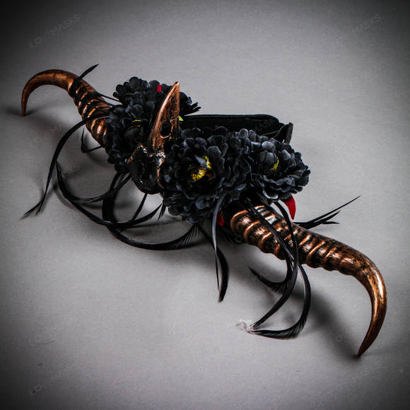 Gothic Demon Long Horn with Flower Head Piece - Black Copper - Picture 3 of 5